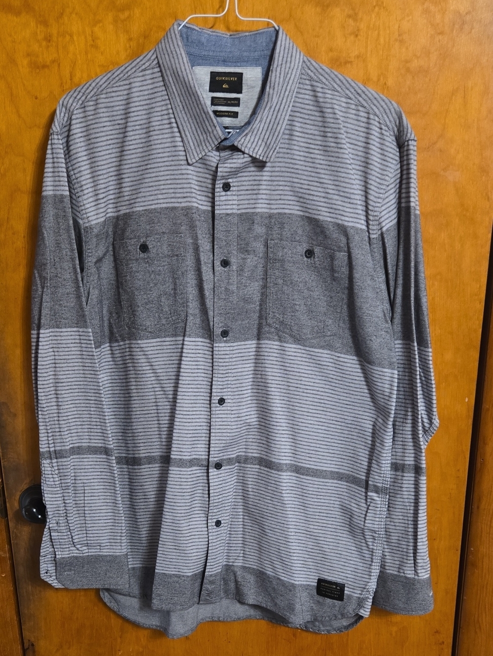Quiksilver Men's Gray Striped Button-Down Shirt